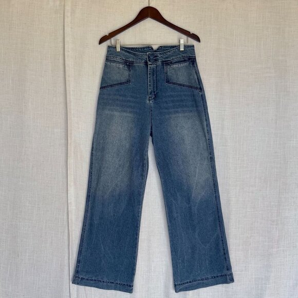House of Harlow 1960 Stretch Cotton Denim High Rise Wide Leg Retro Jeans Size 30 - Picture 1 of 12